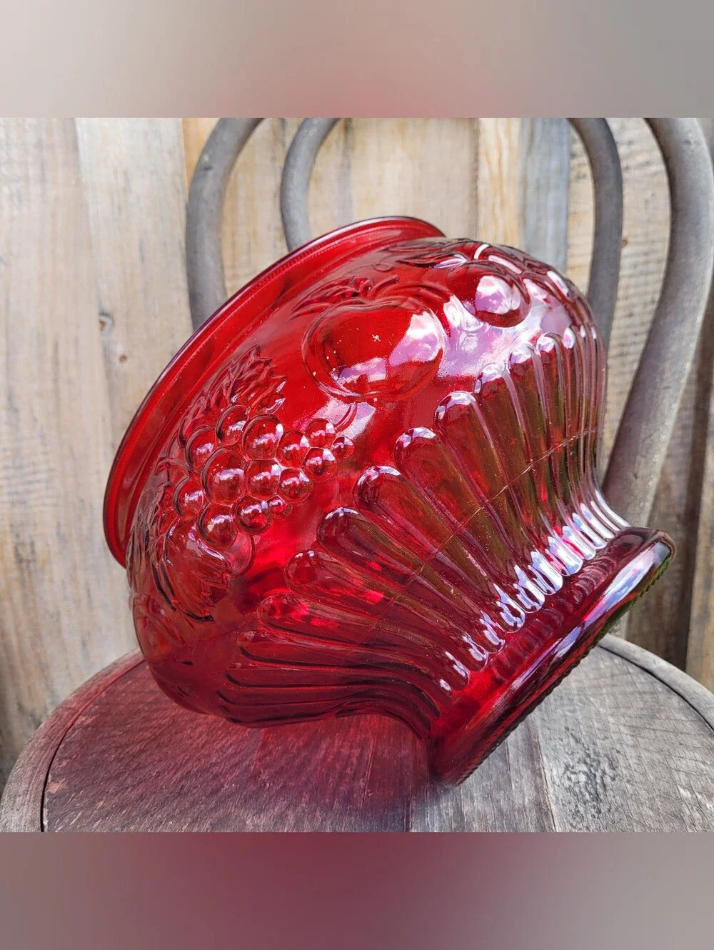 Jeannette Glass Ruby Red Punch Bowl and 9 White Glass Mugs